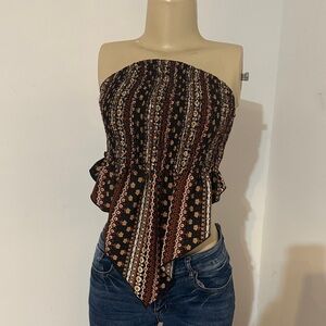 SHEIN Black and Brown Strapless Boho Top